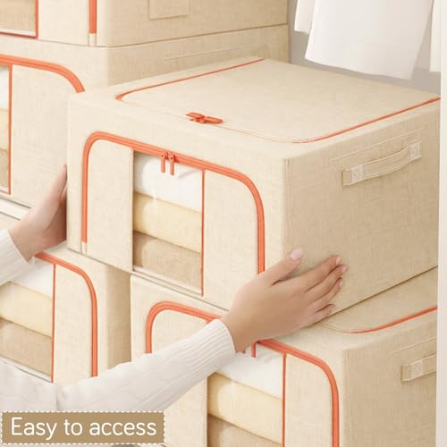 Image of HOKIPO 24L Small Wardrobe Organiser for Storage for Clothes, Foldable Storage Box, Sand Beige Pack of 1 (AR-6672-BGE)