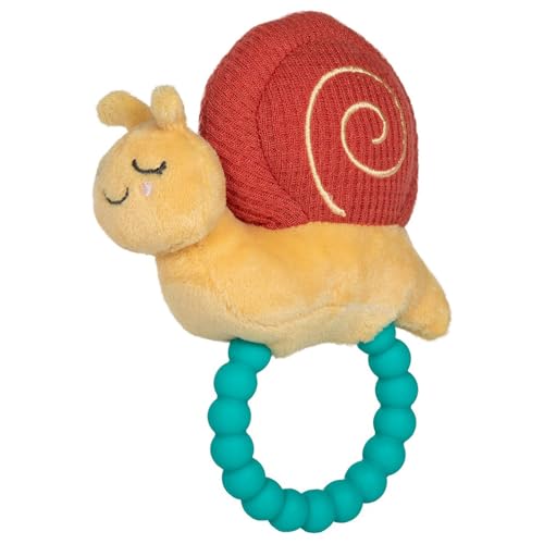 Image of Mary Meyer Soft Baby Rattle with Soothing Teether Ring, 6-Inches, Skippy Snail