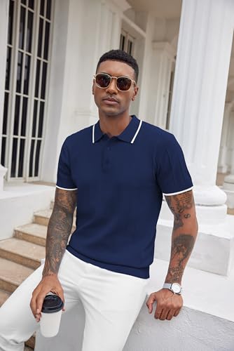 Image of COOFANDY Mens Knit Polo Shirts Short Sleeve Ribbed Textured Polo Shirt Lightweight Casual Golf Shirts Collared T Shirt