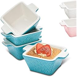 Cazuelas De Barro Decoradas Set de 4 Mini Moldes de Cerámica - Apilables - Aptos para el Horno y Airfryer - Lavables en Lavavajillas - Azul