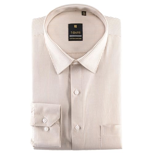 Image of 7-DAYS Men's Premium Striped Formal Shirt - Cotton Rich, Regular Fit, Full Sleeve, with Pocket, Wrinkle Resistant - Stylish Office & Everyday Wear.