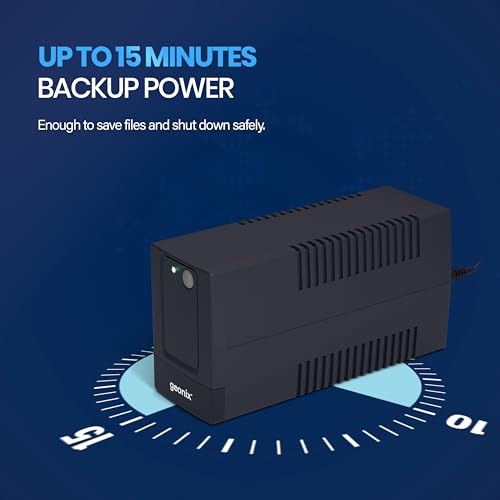 Image of Geonix GXUPS600VA UPS 600VA /360W, Uninterrupted Power Supply System for Desktop PC Computers, Voltage Regulator, Auto Restart, Cold Start Function, BIS Approved, 2 Years Warranty, Black