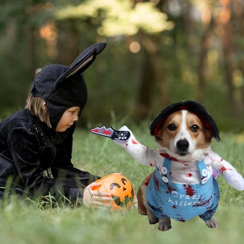 Generic Fantasia de cachorro mortal de Halloween divertida fantasia legal de cachorro com peruca e f