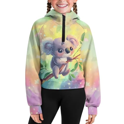 Children Half Zip Raglan Sweatshirt for Girls 5-14Y Winter Crop Hoodies with Front Pockets Comfoy Breathable