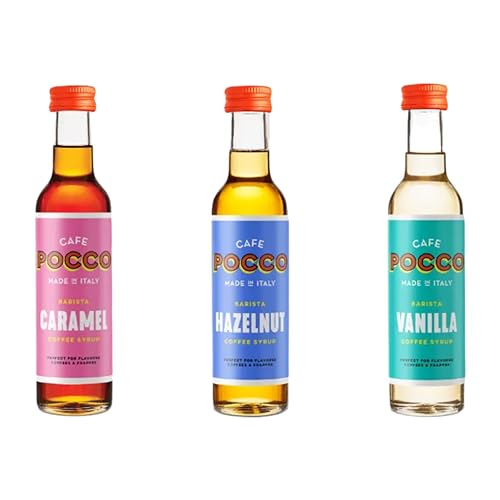 Café Pocco Coffee Syrup Pick N Mix - Choose From 2+ Flavours | Caramel, Vanilla, Hazelnut | 3 Pack (25cl each)- Perfect Syrup Gift Set for Coffee Lovers