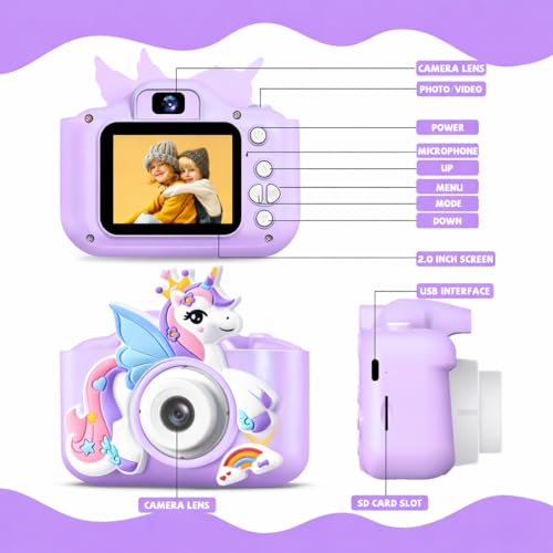 Image of PLUSPOINT Kids Digital Camera, Unicorn Toys Camera with Selfie 1080P HD Video, Christmas Birthday Gifts for Girls, Toddler Digital Camera Toys Gifts for 3+Year Old Girls and Kids
