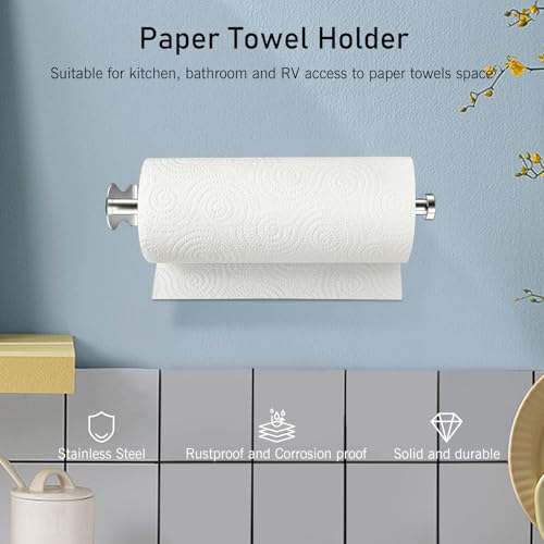 Image of SetSail Paper Towel Holder, Paper Towel Holder Under Cabinet with Adjustable Damper Easy Tear Wall Mount Self-Adhesive or Drilled for Kitchen Bathroom, Silver