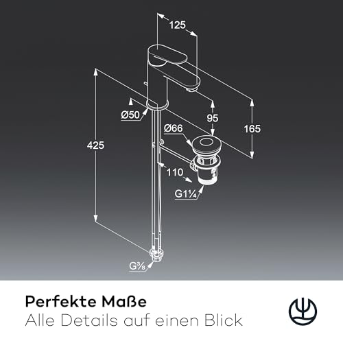 KLUDI-X1 Niederdruck Waschtischarmatur, Auslaufhöhe 95 mm, wassersparender Wasserhahn Bad Größe M, Keramikkartusche, Mischbatterie Waschbecken inkl. 3 Anschlussschläuchen (Boiler Zu-und Rücklauf)