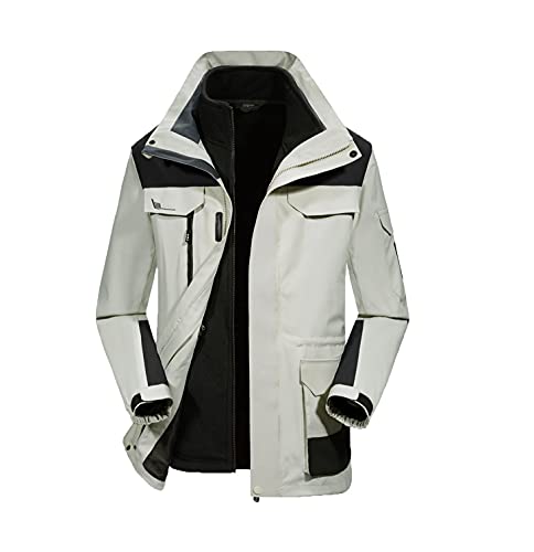 RatenKont Lange Ärmel Winddichte Mäntel Doppeldecker Winter Warmhalten wasserdichte Herrenjacke White XXL Cover