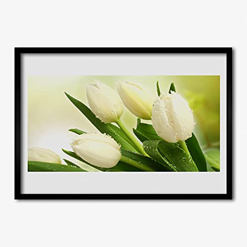 Affiche encadrée 100x70 cm avec motif tulipes et fleurs pour décoration murale