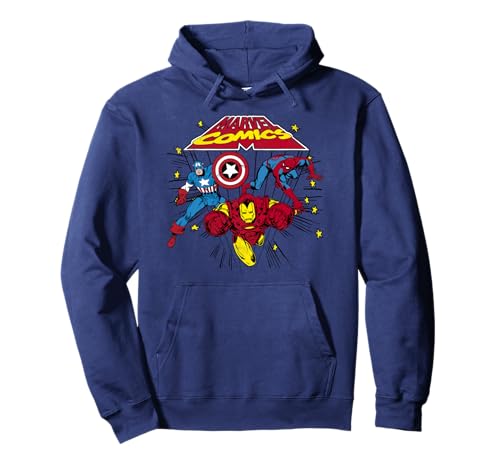 Image of Marvel Captain America Spider-Man Iron Man Retro Pullover Hoodie