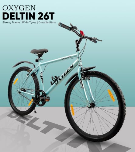 Image of OXYGEN Deltin 26T MTB Mountain Bicycle for Boys | Single Speed Steel Frame with V Brakes, Wide Tyres & Mudguards | Professional Assembly Recommended