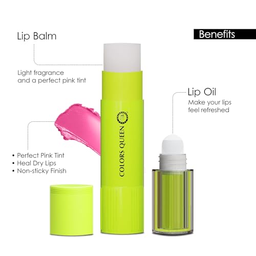 Image of Colors Queen Magic Color 2 in 1 Lip Balm & Oil - Green Apple, 4.5g | Nourishing & Moisturizing for Dry and Chapped Lips | Tinted for Women, Enriched With Shea Butter & Vitamin E