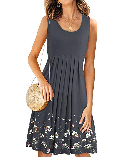 Kilig Women Sundress Summer Casual Dresses Loose Print Pleated Sleeveless Midi Vest Dresses For Beach Wedding Party(Gray,Xl) #TOP4