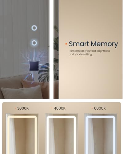 Image of SONGMICS HOME Mirror Jewelry Cabinet, Lockable Hanging Jewelry Organizer with Full-Length Mirror, Door or Wall Mounted Storage Cabinet, Adjustable LED Lights, White