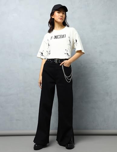 Image of Flying Machine Women's Flared Fit Jeans| Solid | High Rise | Stretchable | Jeans for Woman