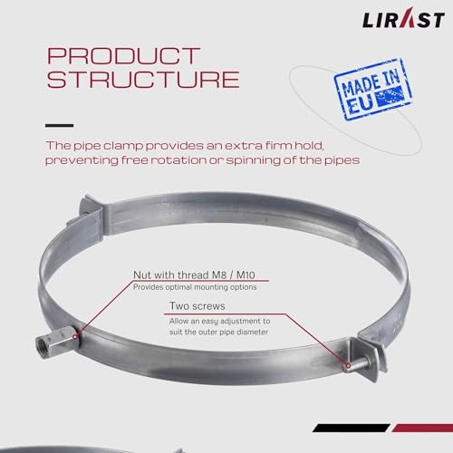 8 Inch Pipe Clamp - Pipe Hanger for Ventilation Duct Connection to the Wall or Ceiling - Metal Duct Clamp - Tube Support Mounting Brackets - Thread M8/M10 by LIRAST - Image 3