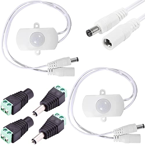 Dkardu 2 Pcs Mini Pir Led Motion Sensor Dc 12V-24V 5A Pir Motion Activated Sensor Light Switch With Male And Female Dc Power Connectors For Led Strip Light #TOP6