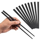 Lot de 10 Paires Baguettes Chinoises Réutilisables - Baguette Noire Antidérapante & Design Moderne - Lavable au Lave-Vaisselle, Résistante & Idéale Débutant pour Sushi, Ramen (24cm)