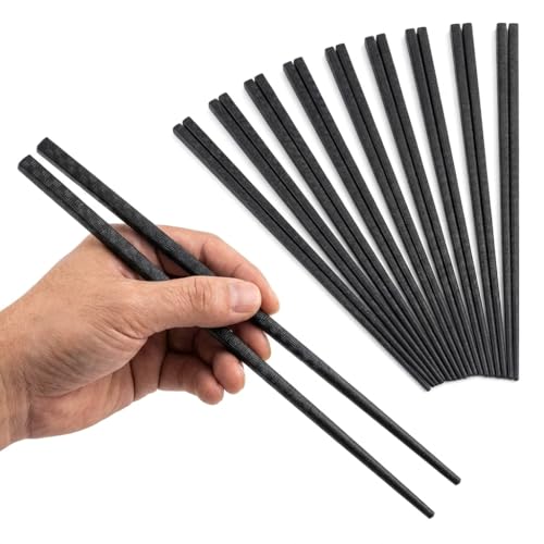 Set di 10 Paia di Bacchette Cinesi Riutilizzabili - Bacchette Nere Antiscivolo & Design Moderno - Lavabili in Lavastoviglie, Resistenti & Ideali per Principianti per Sushi, Ramen (24cm)
