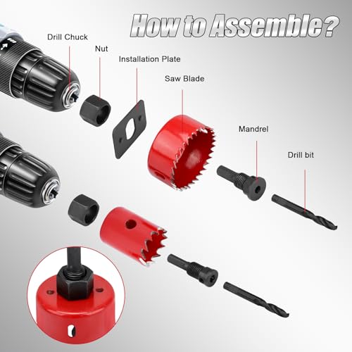 Kigniote Hole Saw Sets, 11Pcs Hole Saw Kit with 6 Saw Blade (22/54/64/76/89/102mm) Mandrels Drill Bits Installation Plate Hex Key Gloves Storage Case, Holesaw Idear for Wood Plywood PVC Board 6 Kigniote Hole Saw Sets, 11Pcs Hole Saw Kit with 6 Saw Blade (22/54/64/76/89/102mm) Mandrels Drill Bits Installation Plate Hex Key Gloves Storage Case, Holesaw Idear for Wood Plywood PVC Board - Image 6