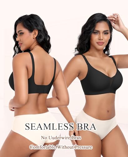 Image of Wireless Bras for Women Lace V Neck No Underwire Push Up Bra Seamless Braslettes Full Coverage Plus Size Everyday Bras S-3XL