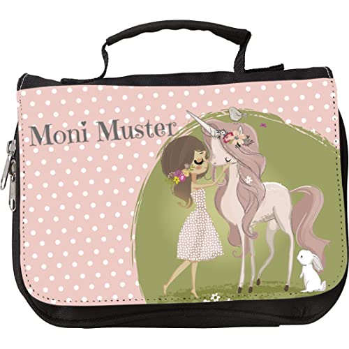 Manutextur Kulturbeutel mit Namen - personalisiert - Motiv Einhorn 03 - viele Motive - Kulturbeutel - Größe 23x17x5 cm - persönliches Geschenk mit Wunsch-Motiv und Wunsch-Name Cover