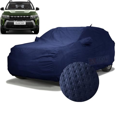 Image of ASCOT, CAR COVER Premium 3-Layer Waterproof & Heat-Resistant Car Cover for Renault Duster 2026-2027 | UV Shield, Dustproof, Stormproof, Cotton Lining | Mirror Pockets (Duster Techno+, TIEBOND Blue)