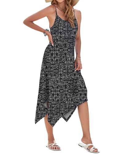 Image of AUSELILY Women's Summer Dresses 2026 Casual Sleeveless Spaghetti Strap Sundress Asymmetrical Midi Dress with Pockets