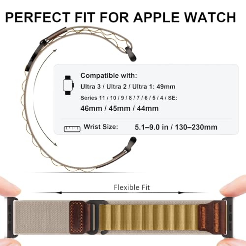 Image of Nylon Leather Band Compatible with Apple Watch Ultra 3 2 1 49mm