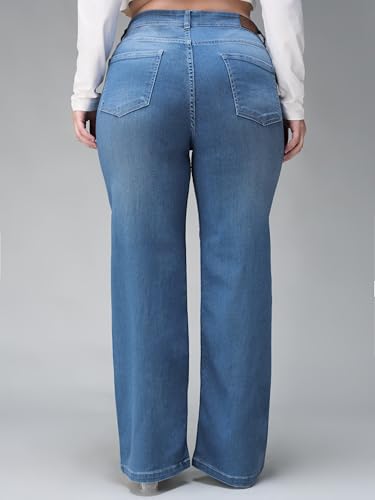 Image of Miss Chase A+ Women's Wide-Leg Mid Rise Regular Length Blast Effect Denim Jeans