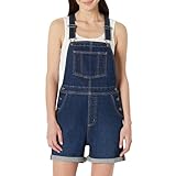 Amazon Essentials Peto Corto Vaquero de Corte Holgado y Elasticidad Media con Tirantes Ajustables Mujer, lavado oscuro., M