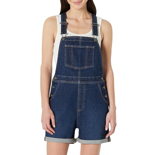 Amazon Essentials Women's Women's Medium Stretch Relaxed-Fit Denim Short Overalls with Adjustable Straps, Dark Wash, X-Large by Amazon Essentials - Used condition - US$31.50