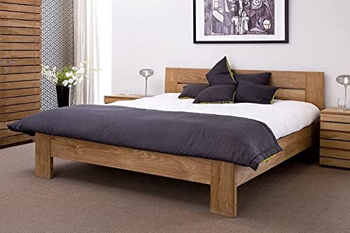 Image of Sheesham Wood Queen Size Double Bed Without Storage for Bedroom Living Room Hotel Wooden Cot Palang Furniture (Stone Finish) | 1 Year Warranty