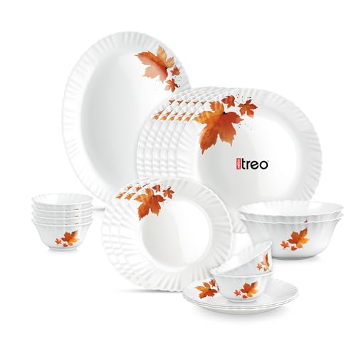 Image of Treo by Milton Opalware Aurelia Mapelle Dinner Set of 21 | Serving for 6 | Microwave & Dishwasher Safe | Bone-Ash Free | Tempered Toughness | Plates & Bowls | Crockery Set for Dining & Gifting