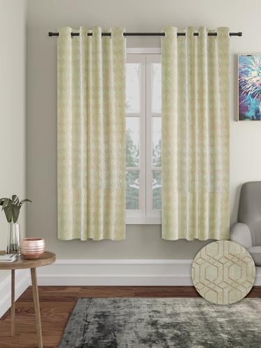 Image of Cortina Striped Light-Filtering Polyester Curtains 5 feet Long Set of 2 for Window [ Opacity: 50-60%, Color: Green, Knitting Foil Curtains -160 GSM ]