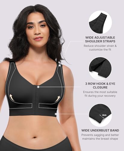 Image of SHAPELLX Post Surgery Bras Front Closure Compression Bra Surgical Wirefree Mastectomy Bra with Adjustable Straps