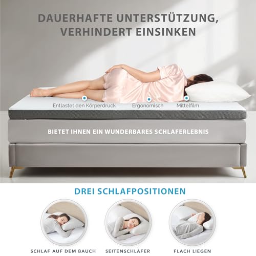 Degrees of Comfort Topper 180x200cm, 8cm Höhe Zwei Härtegrade H2&H3, Matratzentopper aus Gel Memory Foam Mit Atmungsaktiver Abnehmbarem Matratzenbezug Öko-Tex Zertifiziert - rutschfeste Unterseite