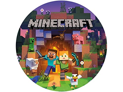 Tortenaufleger Minecraft 5, rund 20cm Fondantpapier PREMIUM Cover