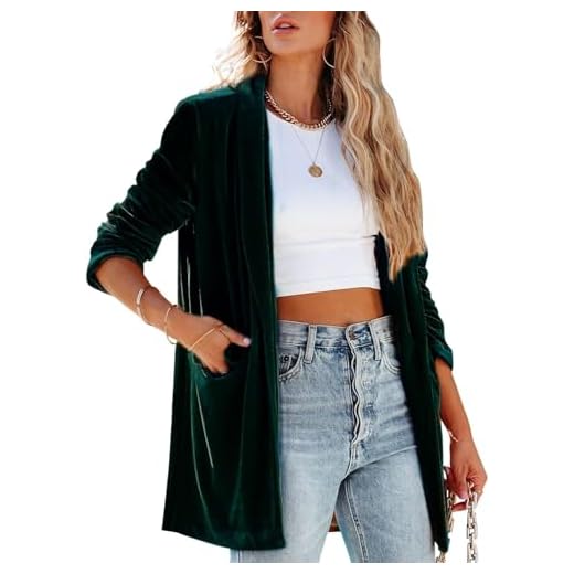 Lazutom Chaqueta de terciopelo para mujer, chaqueta de manga larga, abrigo sólido, cárdigan frontal abierto, ropa de abrigo de oficina, blazers, verde, 48