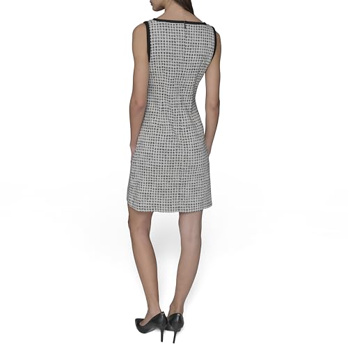 Image of Karl Lagerfeld Women's Sleeveless Split Neck Contrast Trim A-line Mini Dress with Bow Detail