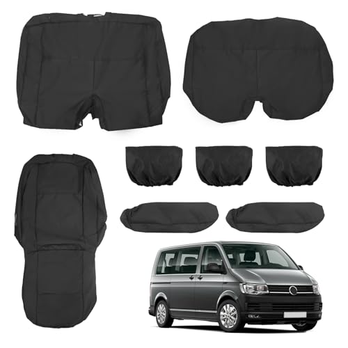 Opaltool 8PC Autositzbezüge Set für VW Transporter T5 T6 2015-2022, 3-Sitzer Strapazierfähige Maßgeschneiderte Sitzbezüge Auto Wordersitze Schwarze Compatible Airbag, Fahrer und Beifahrer Doppelsitze