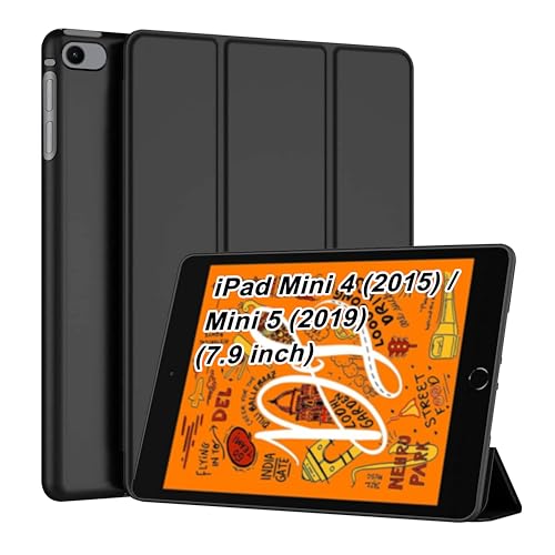 Image of CEDO Tri-Fold for iPad mini 4 (4th Gen) / iPad mini 5 (5th Gen) 7.9 in Smart Case Flip Cover with Multi Viewing Angles Stand | Leather Finish | Heat Dissipation | TPU Backcover (Black)
