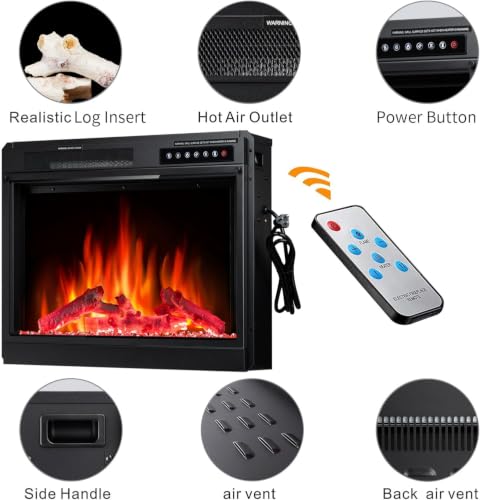 Image of R.W.FLAME 23 inch Electric Fireplace Insert Adjustable 4 Flame Colors, 12 Log Colors, 5 Flame Speeds and Brightness, Remote Control, Adjustable Temperature from 50F to 99F, 750W /1500W(23''X18'')