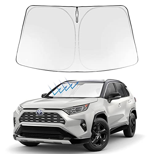 Front Windshield Sun Shade Foldable Sunshade Protector Custom Fit 2023 2022 2021 2020 2019 Toyota RAV4 SUV Crossover, LE XLE Premium Limited XSE Hybrid Adventure Accessories 2023 Upgrade