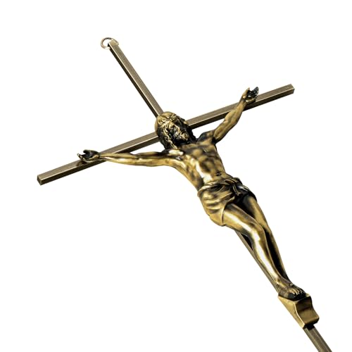 KUXBET Catholic Crucifix Wall Cross, 16 inch Metal Jesus Christ Cross, Handmade Hanging Wall Décor for Home, Religious Devout Give Faith Gift (16.0inch, Vintage)