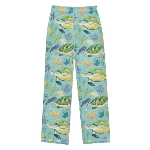 Sea Turtle Surrounded Tropical Fish Boys Pants Girl Sleep Pants Long Trousers Elastic Waist Lounge Bottoms S