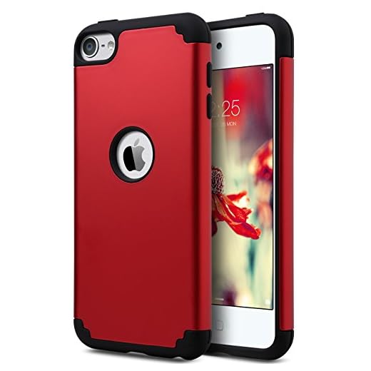 ULAK iPod Touch 7 Case, iPod Touch 6 Case, Slim Fit Hybrid Hard Back Cover with Shockproof Soft Silicone Interior Anti-Scratch Premium Case for iPod Touch 5th/6th/7th Generation, Red