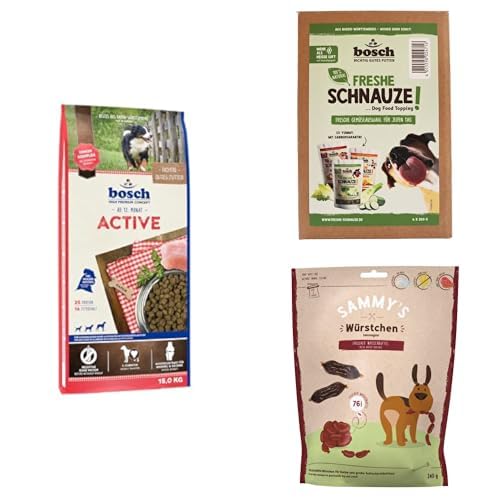 Bundle: Active Hundefutter für aktive Hunde + Topping Gemüse-Mixpaket Freshe Schnauze + Sammy's Wasserbüffel Würstchen Snack für Hunde