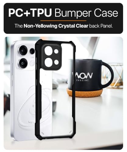 Image of WOW IMAGINE Shock Proof Clear Back Case Mobile Cover for Oppo Reno 16c 5G (Hard | Hybrid PC + TPU | Full Armour Device & Camera Protection | Black)